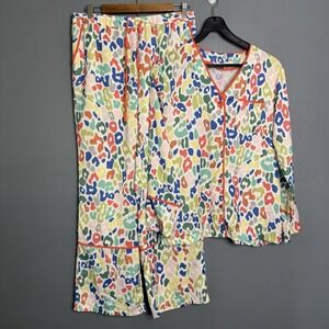 Summersalt Women's Pajama Set Long Sleeve Cheetah print 2 Piece Satin Lounge